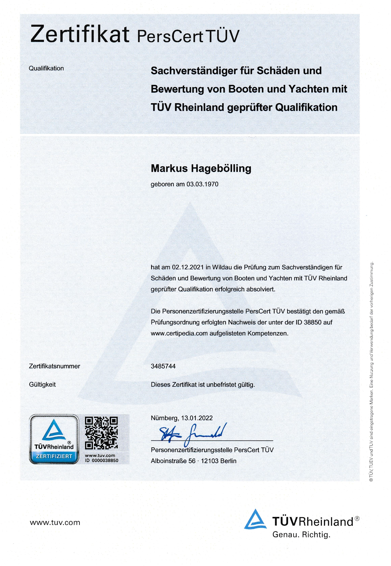 Bootsgutachter TÜV Zertifikat Nautic Experts